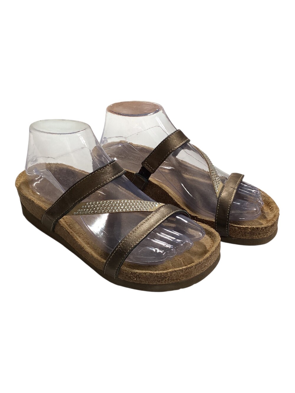 NAOT Womens Strappy Sandal Slides ISRAEL Rhinestones Leather Brown Sz 37/6.5 GUC